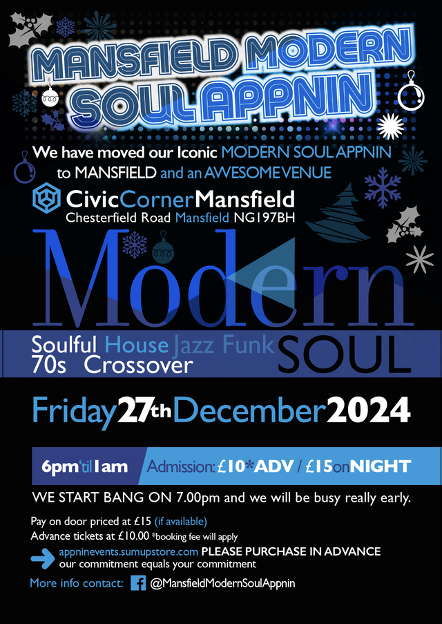 Poster for Soul Event in Mansfield on December 27th, 2024